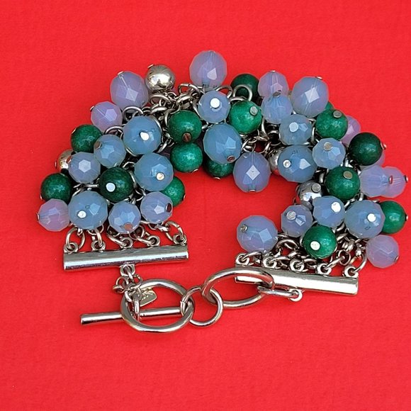 Banana Republic Silver Toned Chain Maille Beaded Bracelet With Toggle Closure - Picture 2 of 5